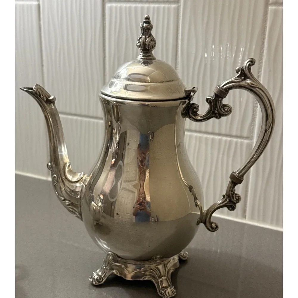 Vintage FB Rogers Silverplate Tea Coffee Pot Sugar Creamer W/ Lid Ornate Set 3